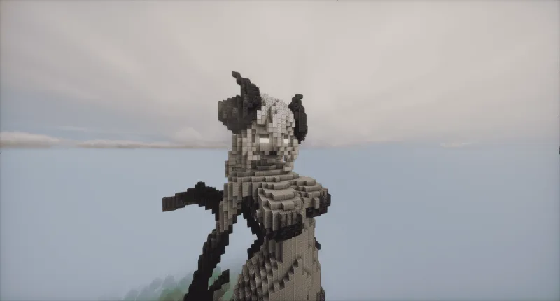Гигантская статуя рогатого демона-стража с посохом в Minecraft