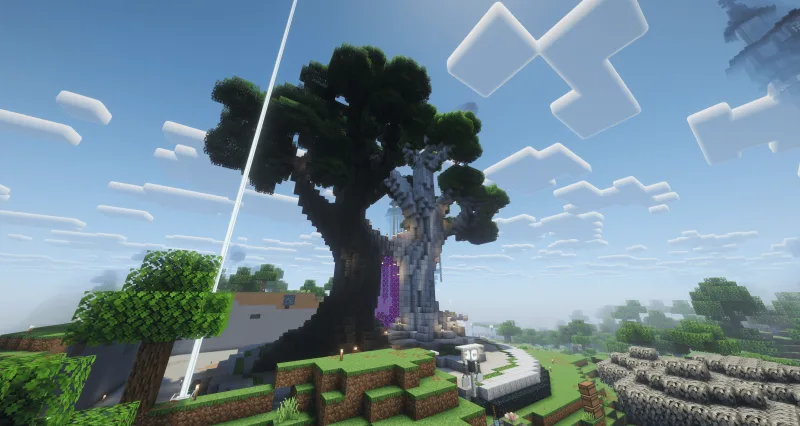 Гигантское дерево с порталом в Ад и каменным стволом в Minecraft
