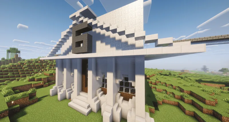 Белое здание с колоннами в стиле греческого храма в Minecraft