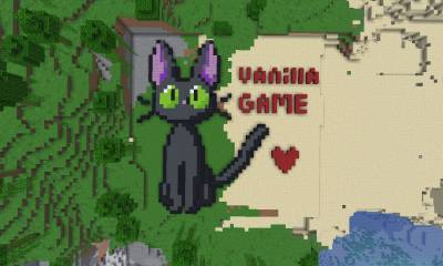 Пиксель-арт чёрного котёнка с зелёными глазами и сердечком в Minecraft