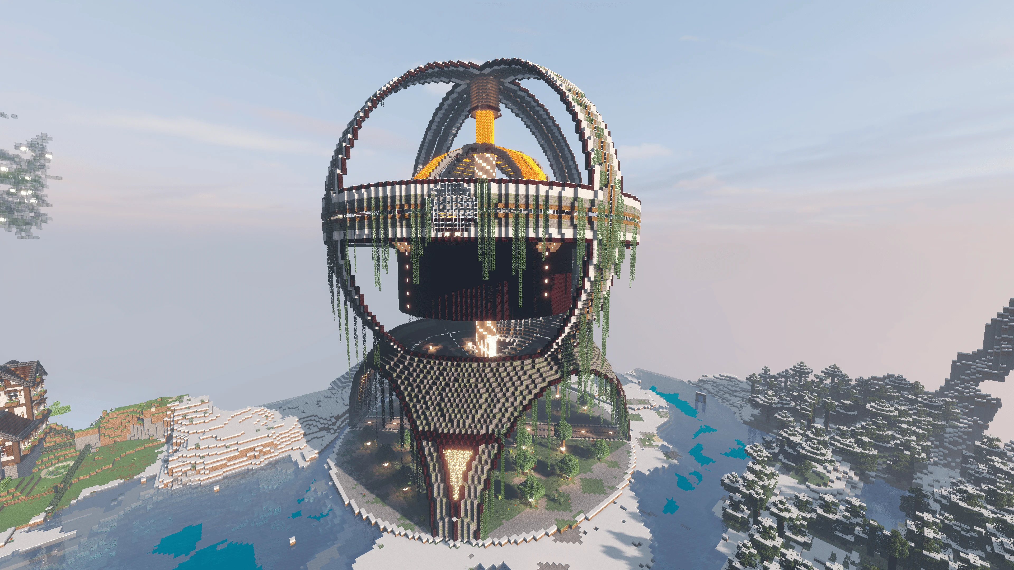 Гигантская сфера-арена «Криосфера» в Minecraft со светящимся ядром днём
