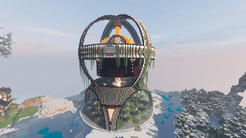 Гигантская сфера-арена «Криосфера» в Minecraft со светящимся ядром днём