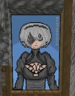 Портрет 2B из NieR Automata на мольберте в Minecraft