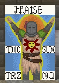 Холст в Minecraft с рыцарем и надписью Praise the Sun