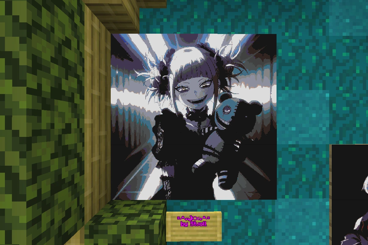 Пиксель-арт Химико Тога с плюшевым медведем в Minecraft