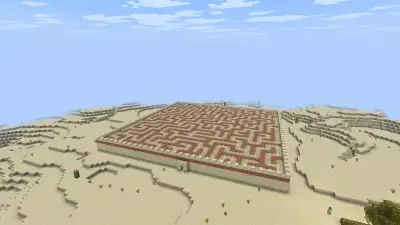 Большой лабиринт из песчаника в пустыне Minecraft, вид сверху